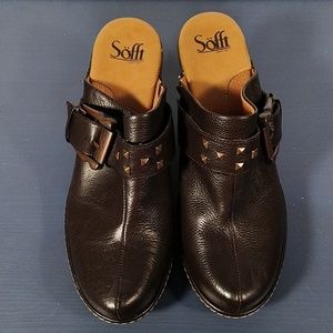 Sofft Dark Brown Leather Clog w/Buckle & Rivets